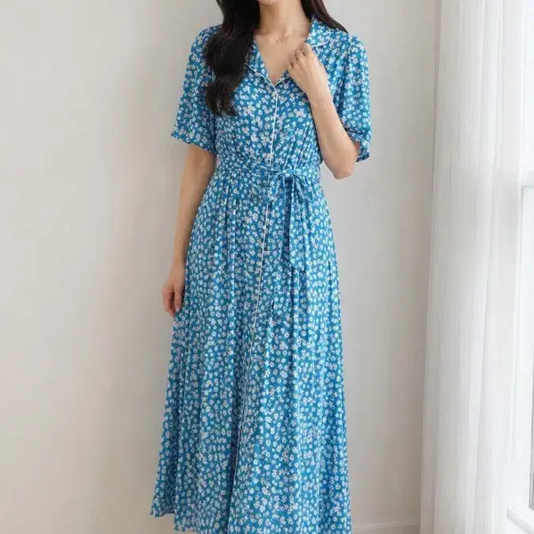 [BUNJANG] Vintage Style Floral Pattern Wrap Long Dress / 빈티지스타일 플라워 패턴 랩 스타일 롱 원피스