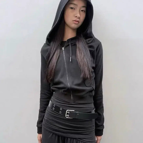 [BUNJANG] Diagonal Crop Hoodie Zip-up / 다이애그널 후드집업