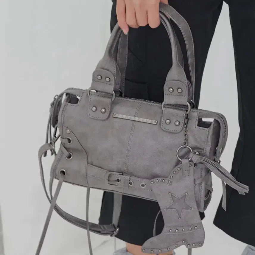 [BUNJANG] Fancy Club Belted Washed Vegan Leather Mini Bag (Gray) / 팬시클럽 벨티드 워싱 비건 레더 미니백 (GRAY)