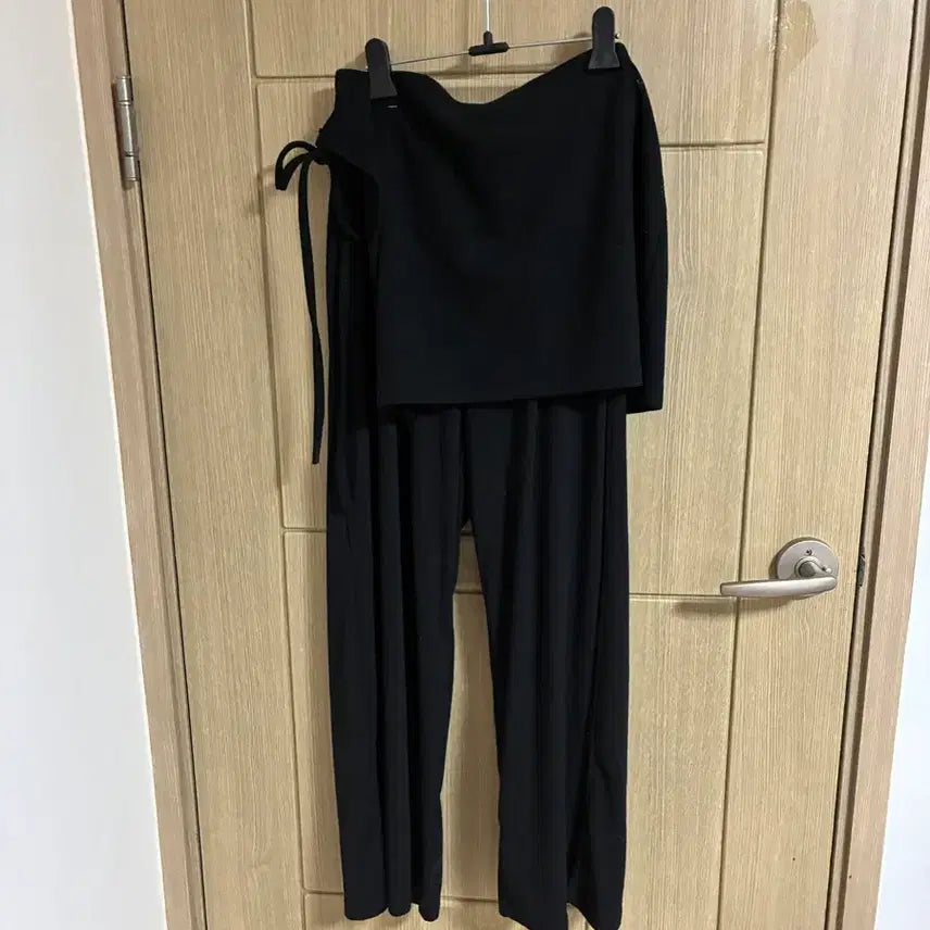 [BUNJANG] Black Wide Long Pants + Skirt Set / 블랙 와이드 롱팬츠+스커트 세트