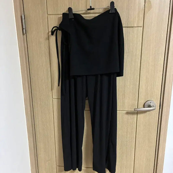 [BUNJANG] Black Wide Long Pants + Skirt Set / 블랙 와이드 롱팬츠+스커트 세트