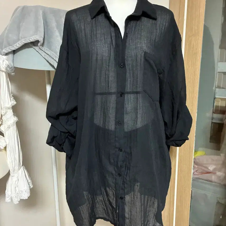 [BUNJANG] Black See-through Shirt / 블랙 시스루 셔츠