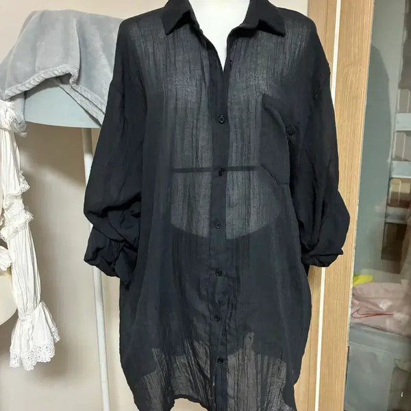 [BUNJANG] Black See-through Shirt / 블랙 시스루 셔츠