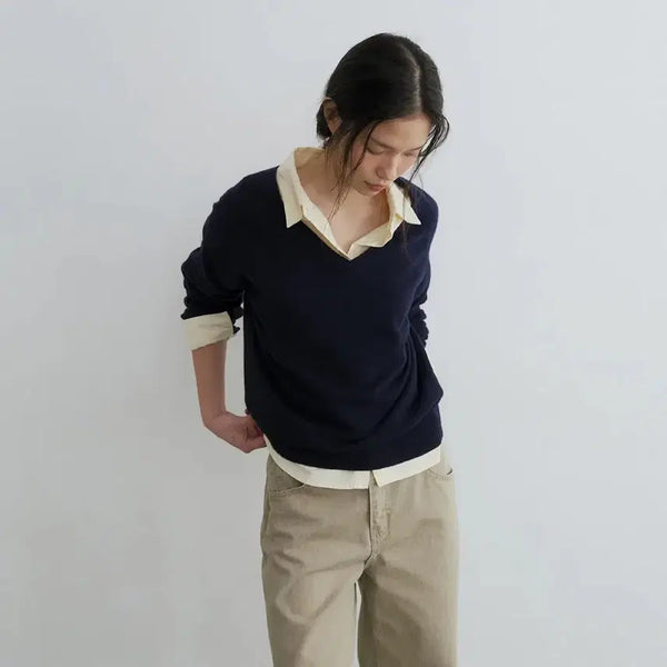 [BUNJANG] Corede Camel V-Neck Knit (Navy) / 코어드 카멜 브이넥 니트(네이비) Camel v-neck knit