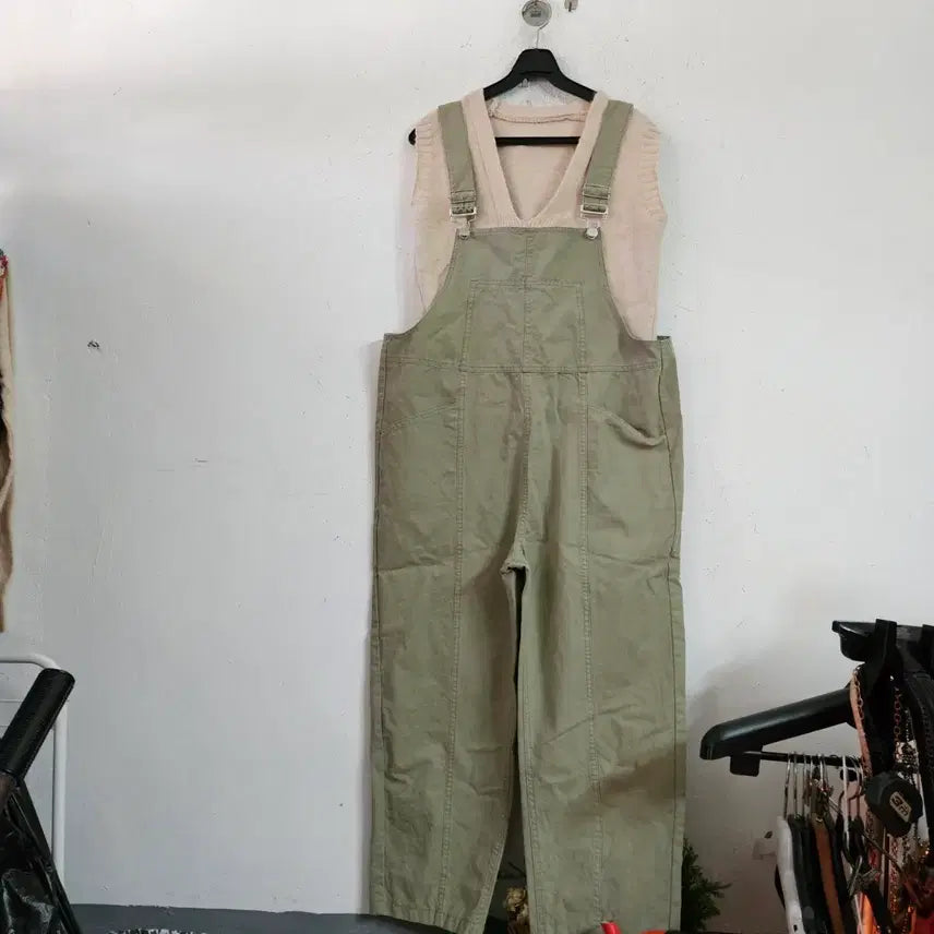 [BUNJANG] Khaki Overalls Jumpsuit Women / 카키색 멜빵바지 여성 점프수트
