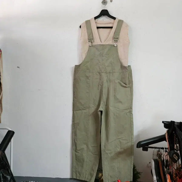 [BUNJANG] Khaki Overalls Jumpsuit Women / 카키색 멜빵바지 여성 점프수트