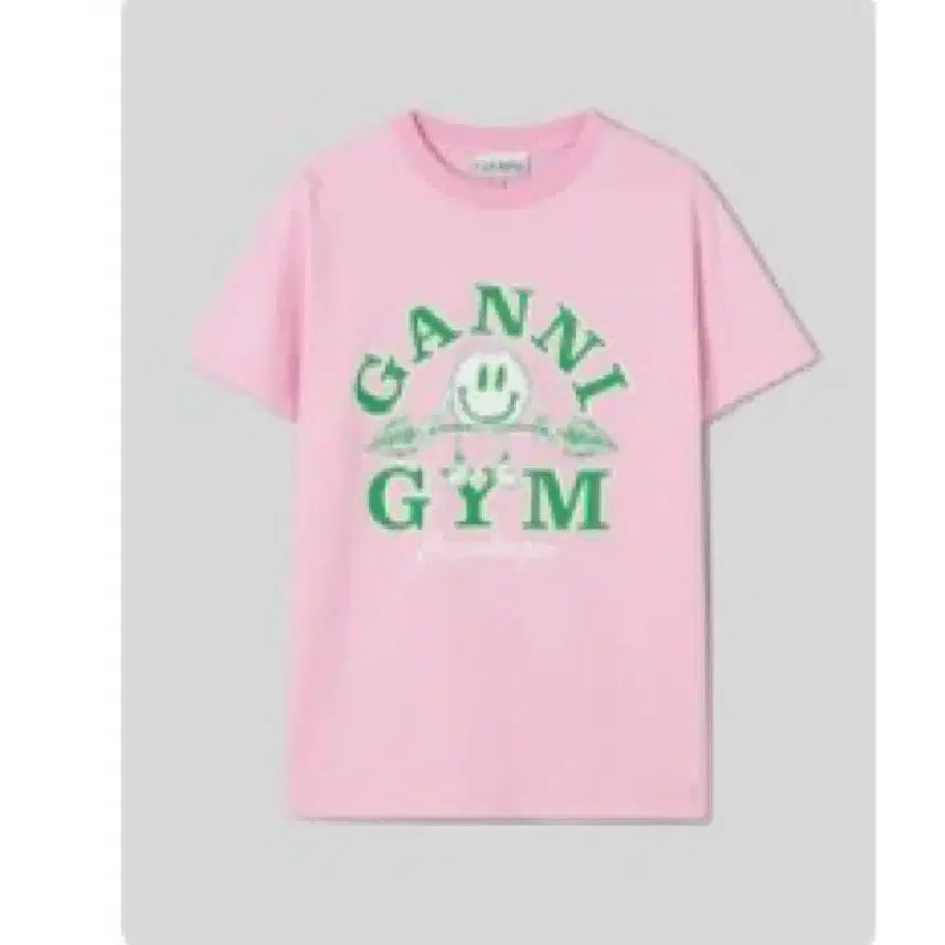 [BUNJANG] GANNI Pink GYM Smile T-Shirt / 가니 핑크 GYM 스마일 반팔 티셔츠