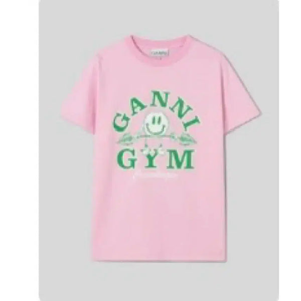 [BUNJANG] GANNI Pink GYM Smile T-Shirt / 가니 핑크 GYM 스마일 반팔 티셔츠