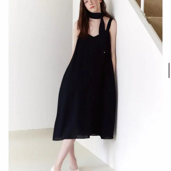 [BUNJANG] Bicomely Scarf Dress Black / 비코멜리 블랙 스카프 원피스 새상품