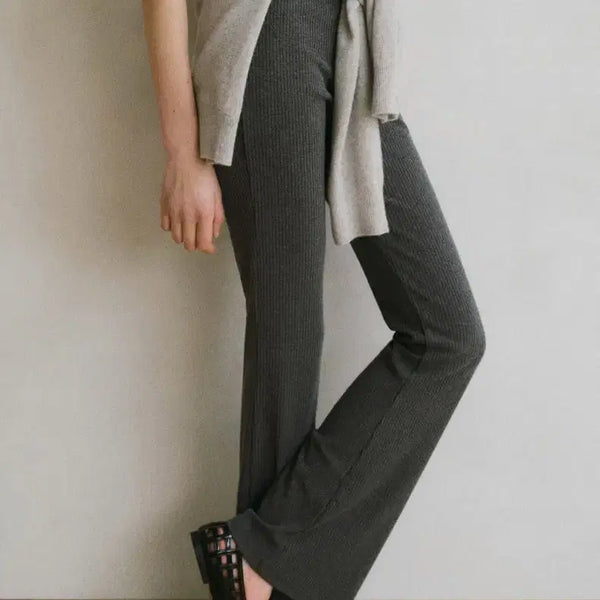 [BUNJANG] Venuet Ribbed Bootcut Pants Charcoal Long / 베뉴엣 골지 부츠컷 팬츠 차콜 보트 팬츠 롱 기장
