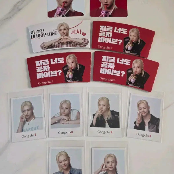 [BUNJANG] Stray Kids Felix Gong Cha Photocard 6 Types, Coaster 2 Types, Cup Holder, Badge 2 Types Bundle Set / 공차 필릭스 포토카드 6종 + 컵받침2종+ 컵홀더+뱃지 2종