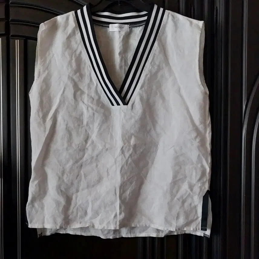 [BUNJANG] NANING9 V-Neck Stripe Marble Blouse / NANING9 브이넥 스트라이프 마블라우스