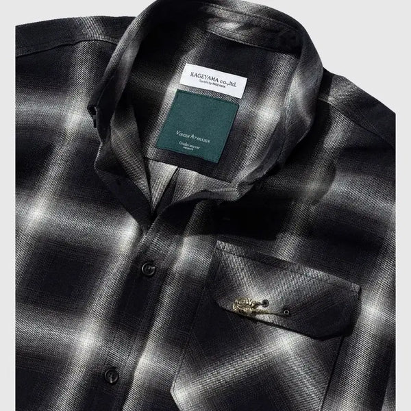 [BUNJANG] Undermycar 25FW Antique Rose Pin Ombre Check Shirts - Black / 언더마이카 25fw 앤틱로즈 핀 옴브레 체크셔츠 블랙 1