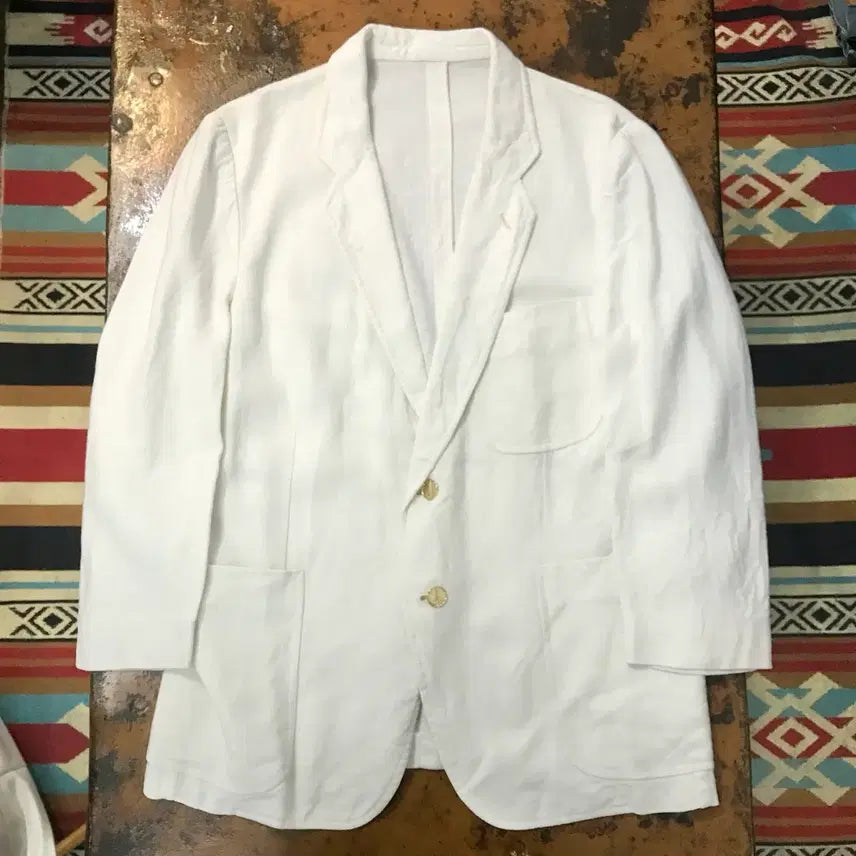 [BUNJANG] Dunhill White Double Gold Button Linen Blazer Women's Size 66 / 던힐 더블 금장 버튼 화이트 린넨 자켓 블레이저 여성 55 66