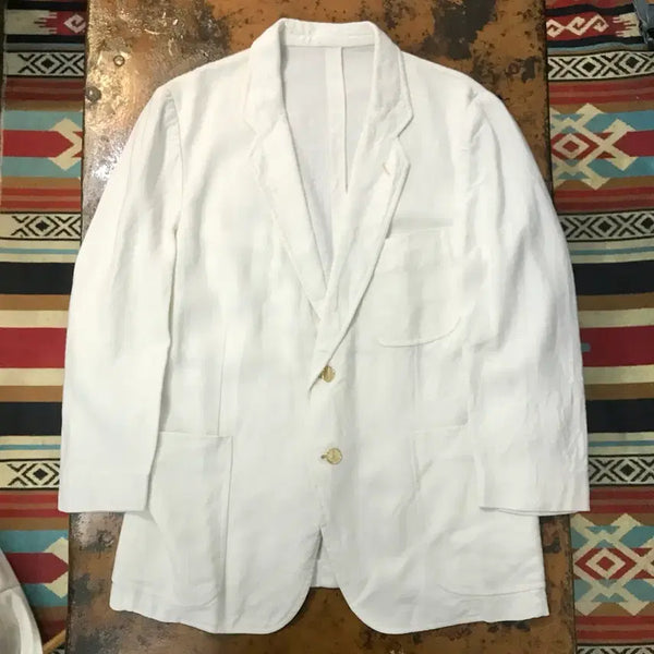 [BUNJANG] Dunhill White Double Gold Button Linen Blazer Women's Size 66 / 던힐 더블 금장 버튼 화이트 린넨 자켓 블레이저 여성 55 66