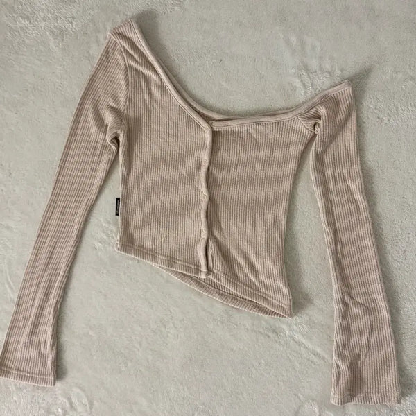 [BUNJANG] Threetimes One Shoulder Button Tee Beige / threetimes 쓰리타임즈 원숄더 버튼티 베이지