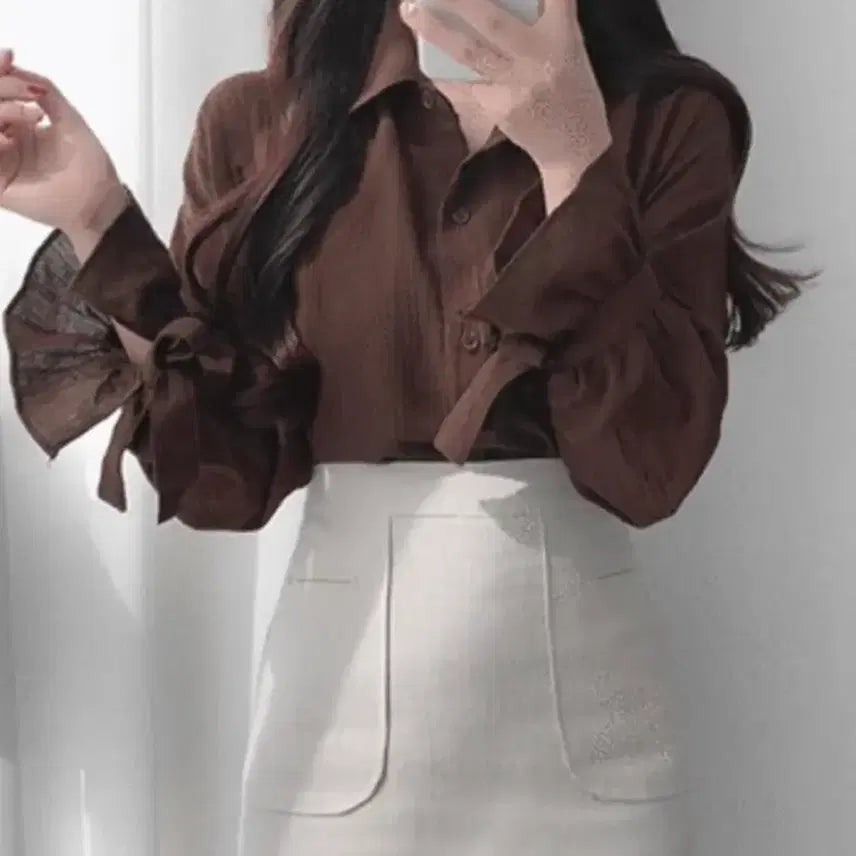 [BUNJANG] Ribbon Sleeve Fall Shirt / 리본 소매 가을 셔츠