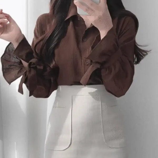 [BUNJANG] Ribbon Sleeve Fall Shirt / 리본 소매 가을 셔츠