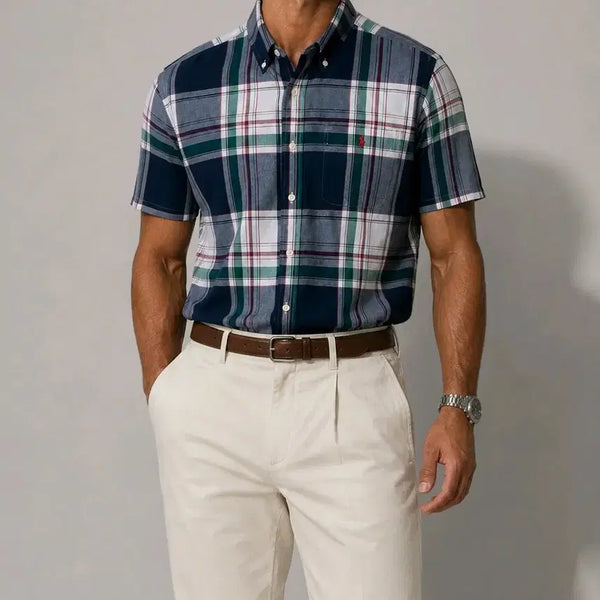 [BUNJANG] Polo Ralph Lauren Navy Check Pattern Short-Sleeve Shirt (Lightweight) / 랄프로렌 폴로 반팔 셔츠(아주가벼워요)
