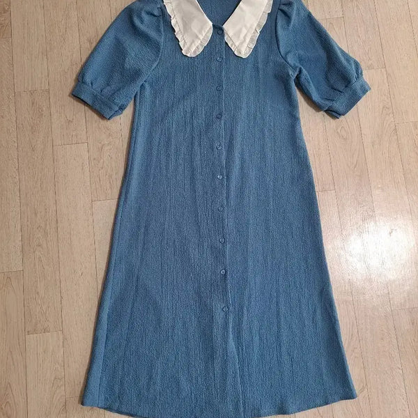[BUNJANG] Retro Blue Long Dress / 레트로 롱원피스 (착샷)