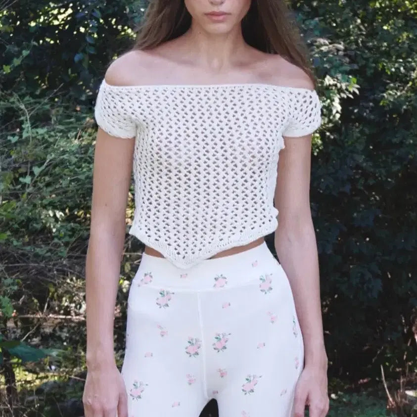 [BUNJANG] TheOpen Product Crochet Off-Shoulder Knit Top Size 1 / 오픈와이와이 크로셰 오프숄더 니트 탑 1사이즈