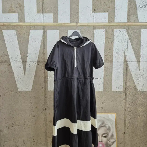 [BUNJANG] Hooded Drawstring Waist Long Dress / 후드 허리스트링 롱원피스