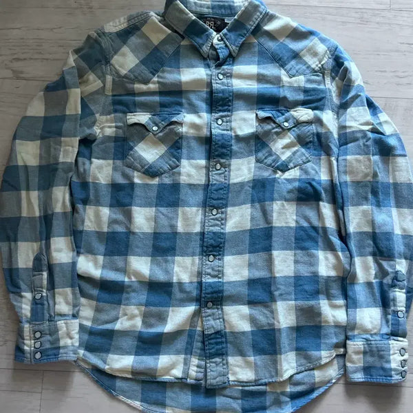 [BUNJANG] RRL Blue Buffalo Check Western Shirt XL / RRL 더블알엘 블루 웨스턴 버팔로 체크 셔츠  XL