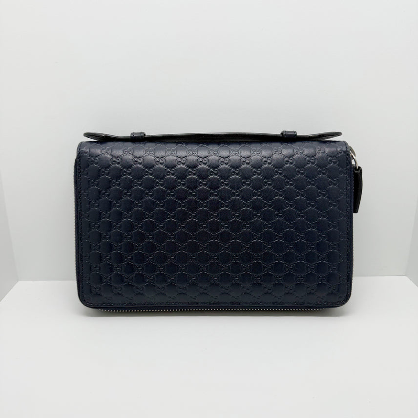 [BUNJANG] Gucci Navy Microguccissima Handle Long Wallet / [구찌] 네이비 마이크로시마 핸들 장지갑 449246 / A등급