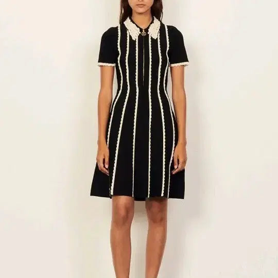 [BUNJANG] Sandro Black Knit Collared Dress / 산드로 블랙 니트 카라 원피스