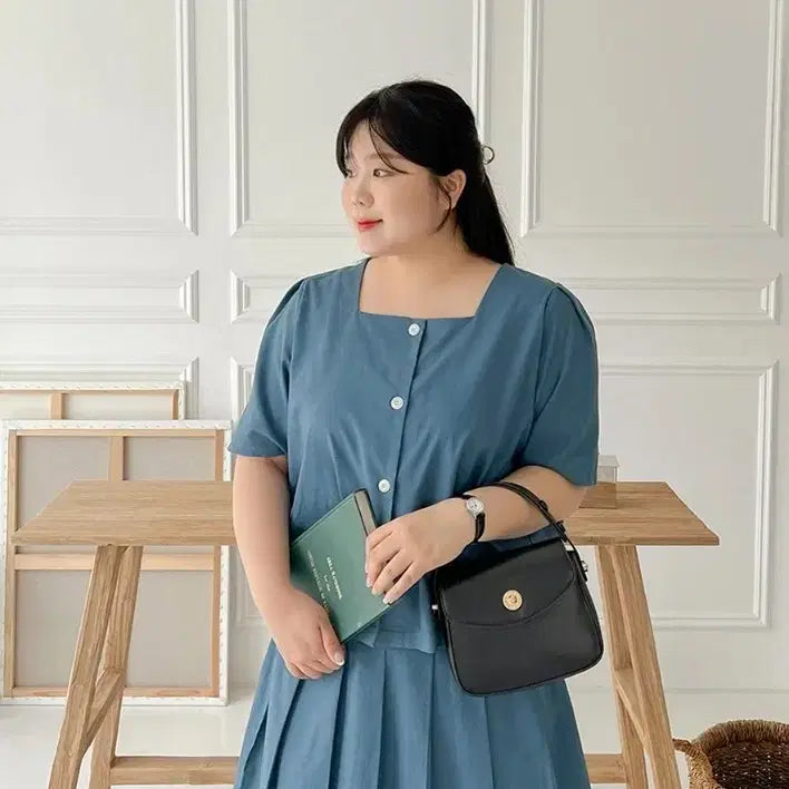 [BUNJANG] Romistory Linen Blend Blouse and Skirt Set / 블라우스+스커트 로미스토리