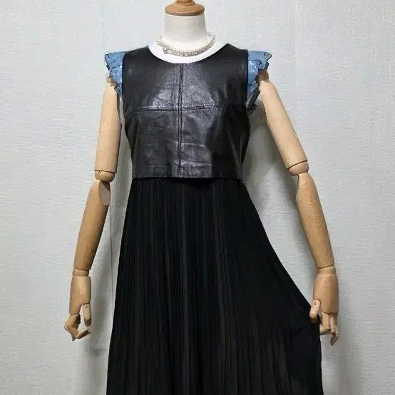 [BUNJANG] Ozcecon Lambskin Chiffon Pleated Dress / 오즈세컨 양가죽 쉬폰 플리츠 원피스