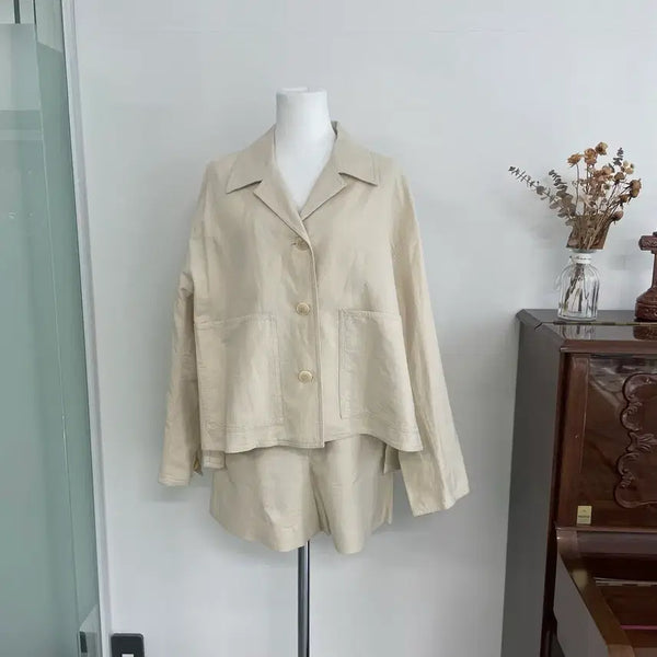 [BUNJANG] BEAKER Beige Summer Jacket and Shorts Set / [BEAKER] 베이지색 여름 셋업 (자켓+반바지)