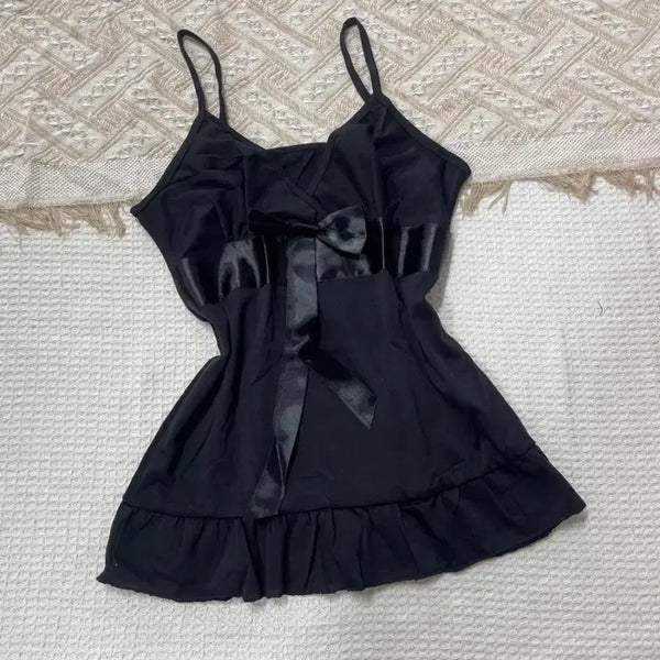 [BUNJANG] Black Ribbon Frill Camisole / 블랙 리본 프릴 슬립  민소매