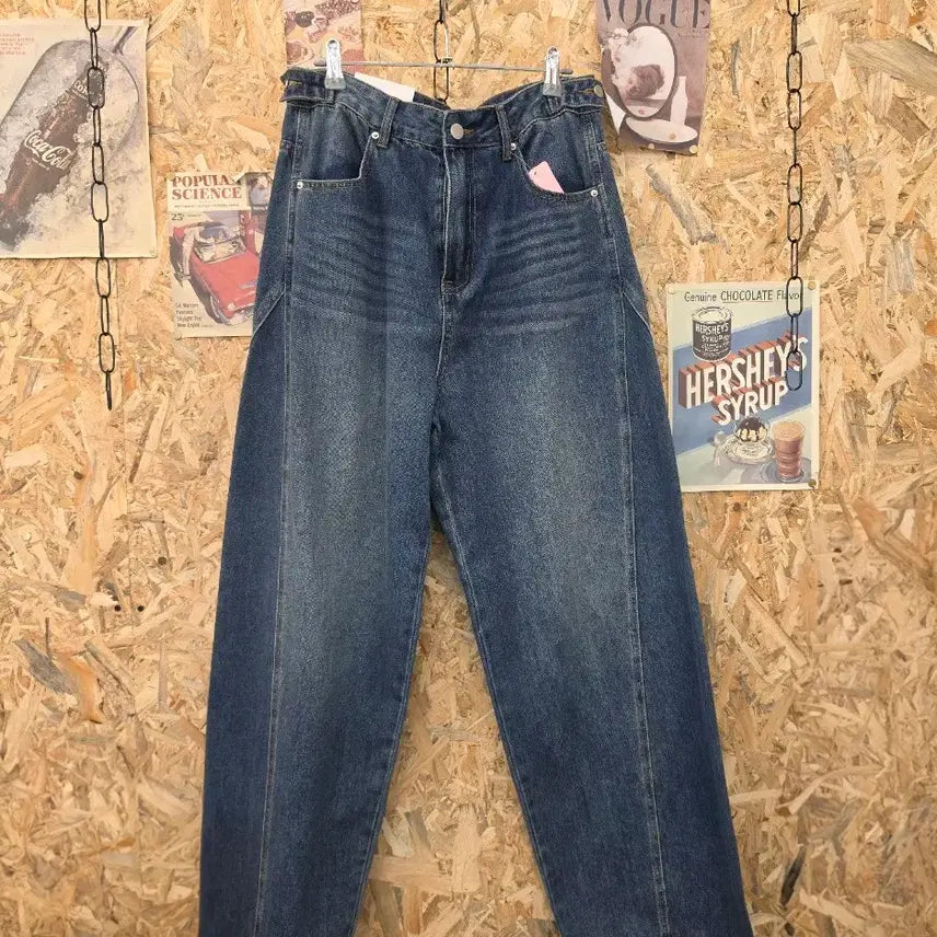 [BUNJANG] Unisex Diagonal Cut Wide Denim Pants - L / 새상품 ) 남녀 사선 절개 와이드 데님 바지 L