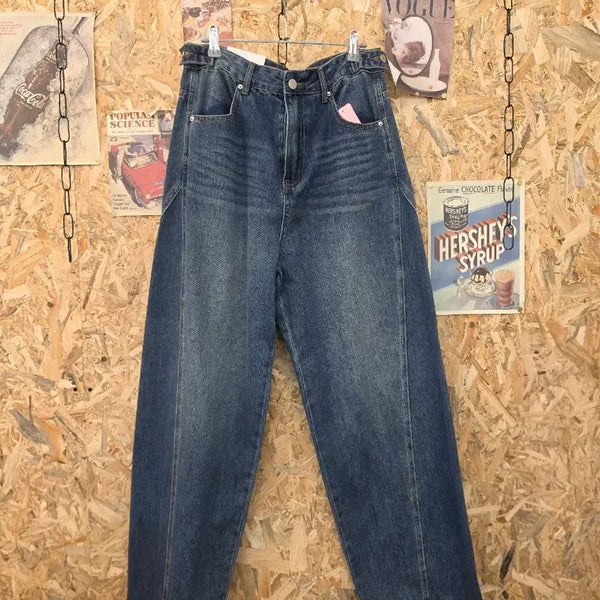 [BUNJANG] Unisex Diagonal Cut Wide Denim Pants - L / 새상품 ) 남녀 사선 절개 와이드 데님 바지 L
