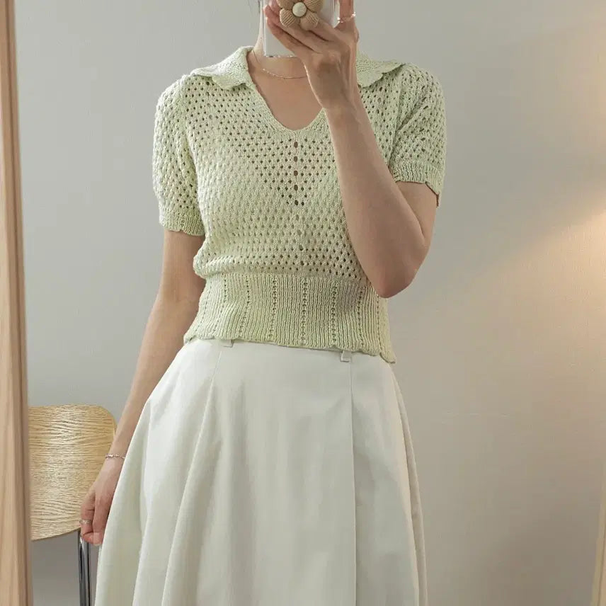 [BUNJANG] Mirada Women's Short-Sleeve Knit Polo G14W3508 / (F)MIRADA 여성 반팔 니트 카라 G14W3508