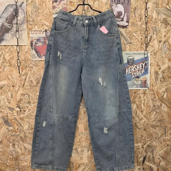 [BUNJANG] New Arrival Damage Washing Curve Wide Denim Pants (L) / 새상품 ) 데미지 워싱 커브 와이드 데님 팬츠 L