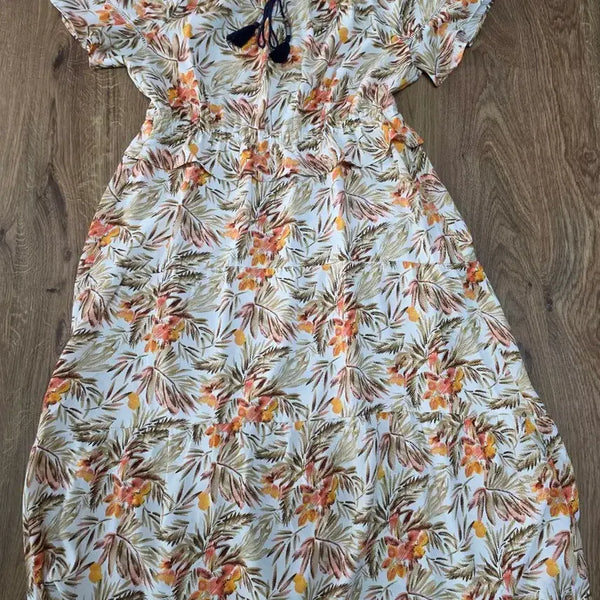 [BUNJANG] ab.plus Floral Print Long Sleeve Dress (Size 77) / (새상품)ab.plus 꽃무늬 반팔롱원피스 77