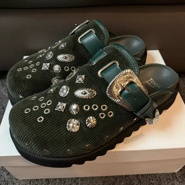 [BUNJANG] Toga Virilis Green Corduroy Mule Slippers / (43) 토가 비릴리스 뮬 슬리퍼 그린 코듀로이