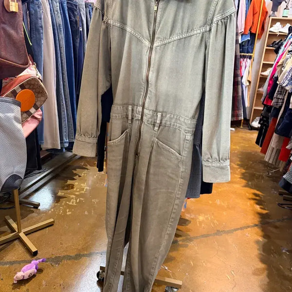 [BUNJANG] MNG Denim Jumpsuit Khaki / MNG 망고 데님 점프수트 카키색