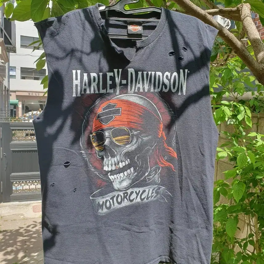 [BUNJANG] Harley-Davidson L Black Cutting Sleeveless Top / 할리 데이비슨 커팅 나시