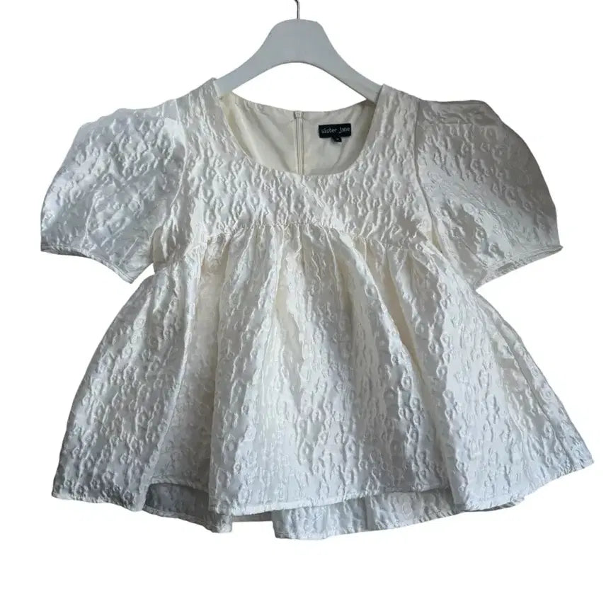 [BUNJANG] Sister Jane Jacquard Puff Short Sleeve Blouse Ivory / 시스터제인 자카드 퍼프 반팔 블라우스 S