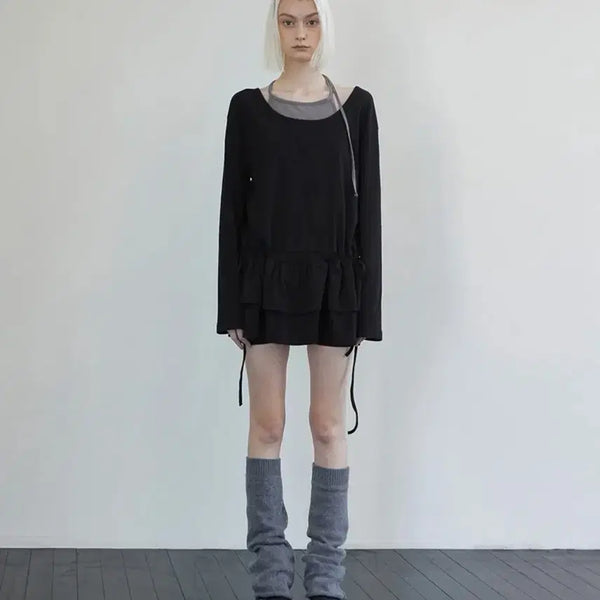 [BUNJANG] Rense Frill Layered Long Sleeve Dress / 렌세 프릴 레이어드 롱슬리브 원피스