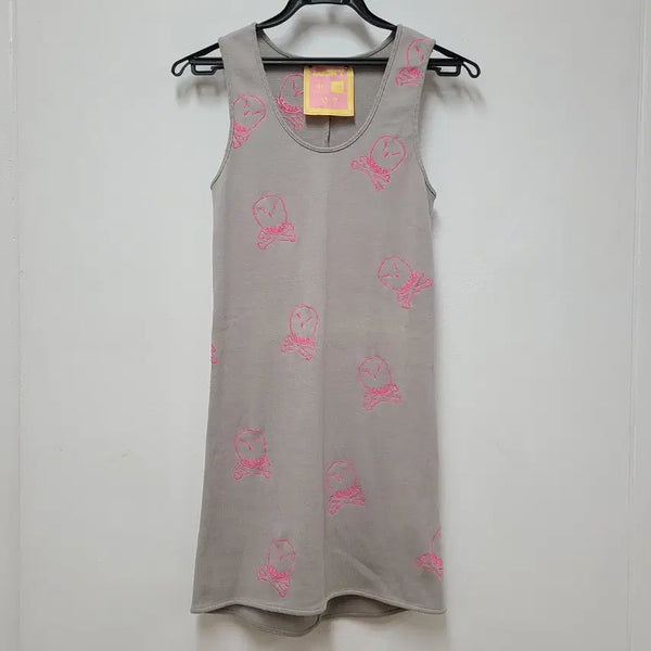 [BUNJANG] Lucky Chouette Sleeveless Dress Gray Pink Embroidery Ribbed / 럭키슈에뜨 슬리브리스 원피스 55