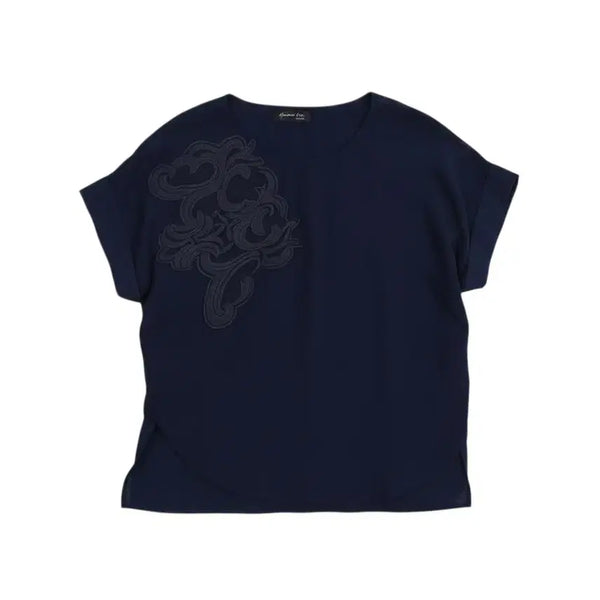 [BUNJANG] Lee Hwa Sook Women's Short-Sleeve Blouse - Navy (Size 66) / 여성66/ 텍새 이화숙 반팔 블라우스NV 3-108