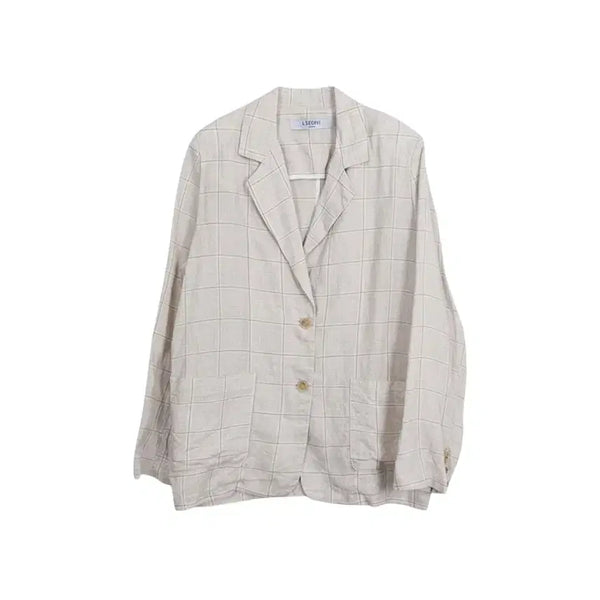 [BUNJANG] Recov 100% Linen Check Suit Jacket / 여성F/ 레코브 린넨100 체크 정장 자켓 하객룩 IV 37-149