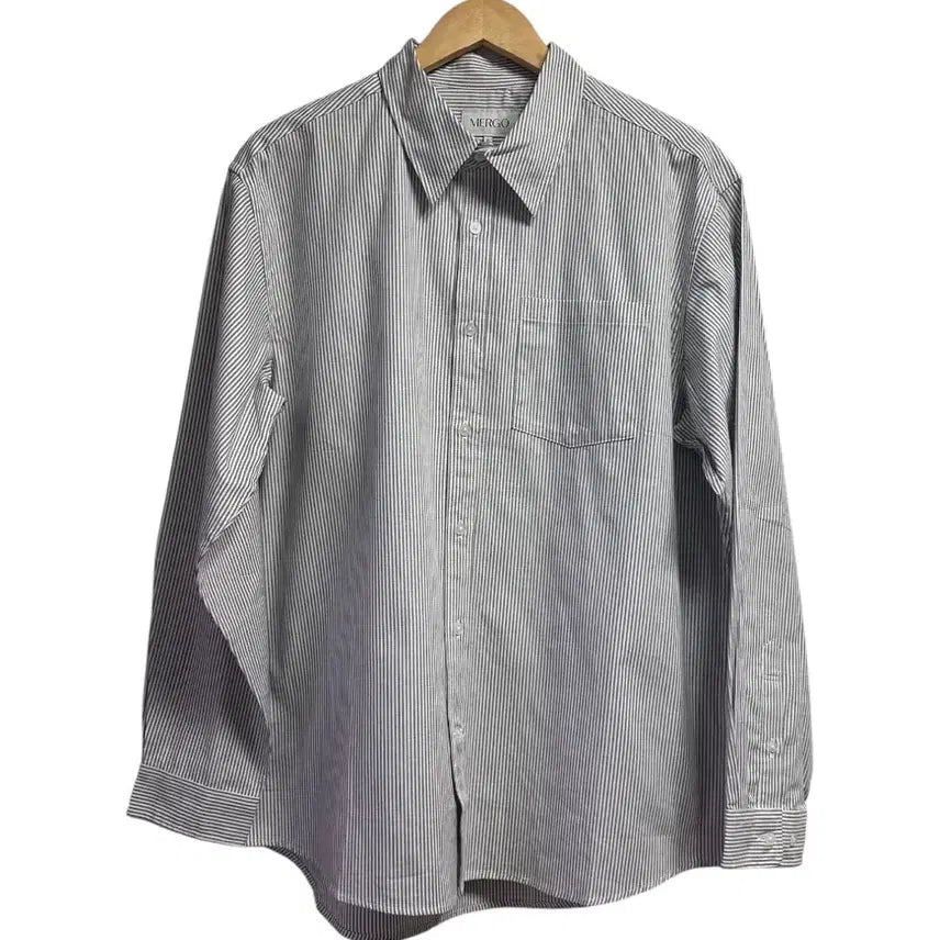 [BUNJANG] MERGO Classic Stripe Long Sleeve Shirt Gray XL / (새상품) 메르고(MERGO) 클래식 스트라이프 긴팔 셔츠 그레이 XL