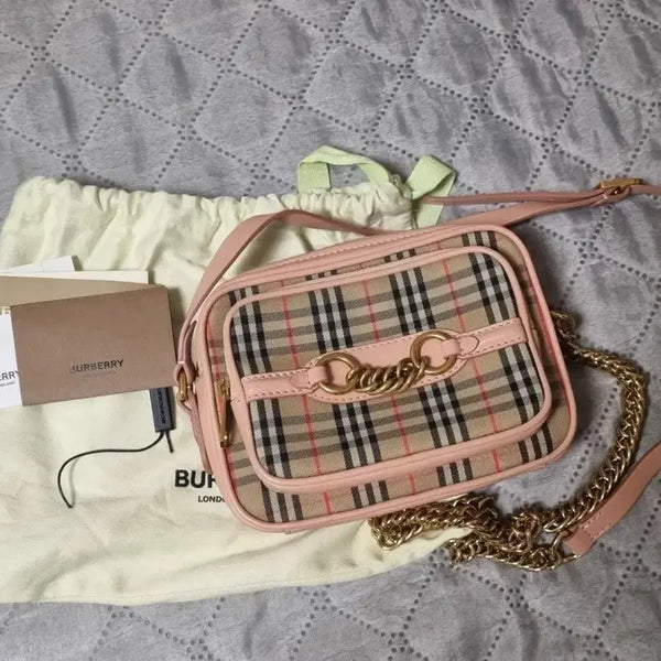 [BUNJANG] Burberry Canvas Pink Leather Crossbody Bag (Camera Bag) / 버버리 캔버스 핑크 레더 크로스백 (카메라백)