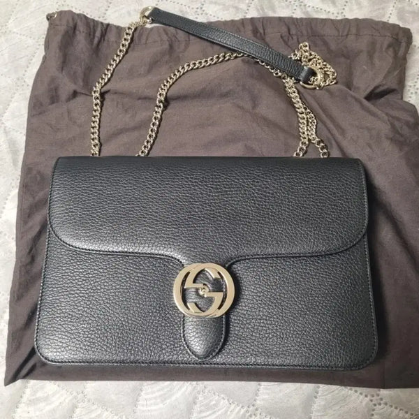 [BUNJANG] Gucci Interlocking GG Chain Bag Black Leather / 구찌 인터로킹 GG 체인백