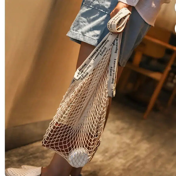 [BUNJANG] Ivory Mesh Tote Bag / 아이보리색 그물 가방 여행용 에코백